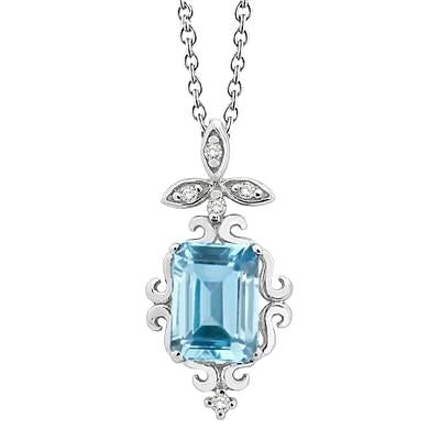 Pendentif aigue-marine taille émeraude de 12.25 ct avec diamants en or 14 carats - HarryChadEnt.FR