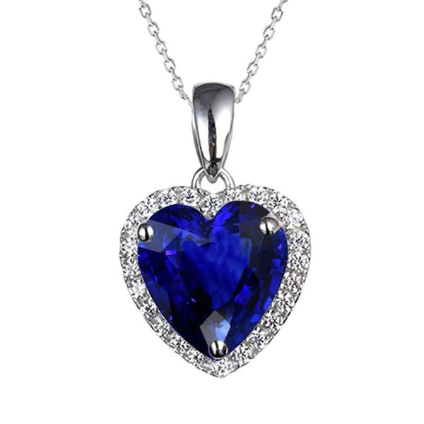 Pendentif coeur saphir de Ceylan et halo de diamants 5.50 quilates