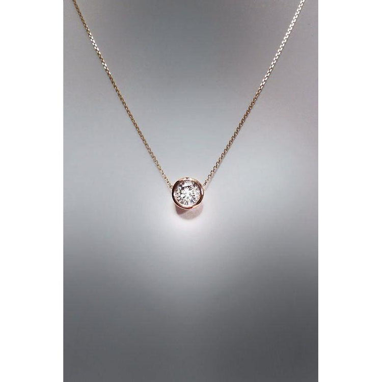 Pendentif diamant rond serti clos 1 carat en or rose 14 carats - HarryChadEnt.FR