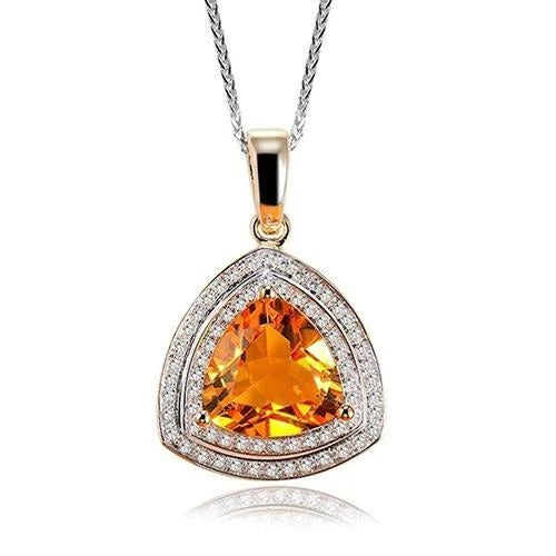 Pendentif en or 17,50 ct avec citrine de Madère et diamants ronds en forme de trillion