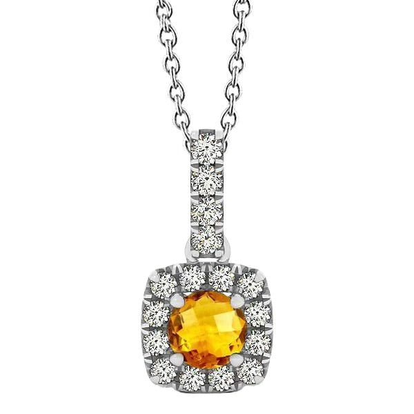 Pendentif en or blanc 11 carats avec citrine Madère Halo et diamants