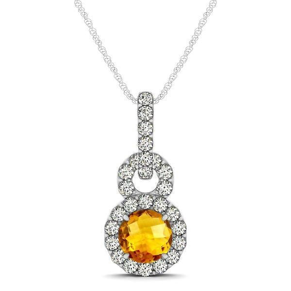 Pendentif en or blanc citrine de Madère et diamants 11 ct avec chaîne