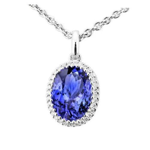 Pendentif en tanzanite ovale de 20.00 ct avec diamants ronds en or blanc 14K - HarryChadEnt.FR