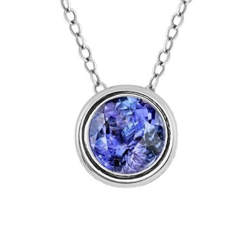 Pendentif serti de lunette tanzanite solitaire coupe ronde 3 carats WG 4K - HarryChadEnt.FR