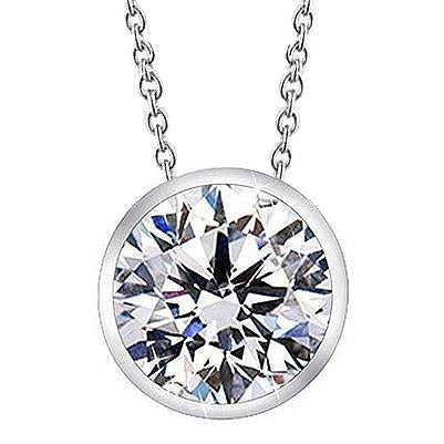 Pendentif solitaire en or blanc avec gros diamants. taille ronde. 4 ct. bijoux pour femme - HarryChadEnt.FR