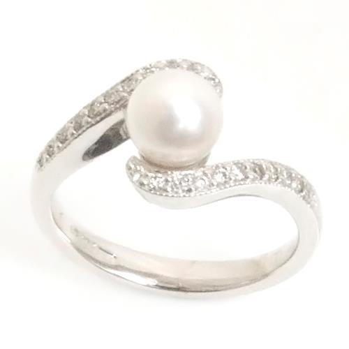 0.50 Carats 10 MM Perle Et Bague De Fiançailles Diamant Taille Ronde - HarryChadEnt.FR