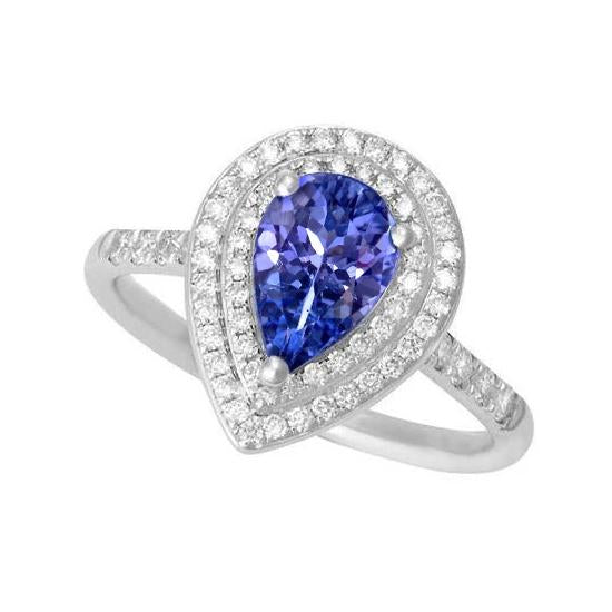 Poire Tanzanite Avec Diamants 5.25 Ct Alliance Or Blanc 14K - HarryChadEnt.FR