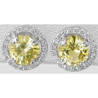 Prong Set 5 Carats Jaune Saphir Lady Halo Boucles D'Oreilles Or 14K - HarryChadEnt.FR