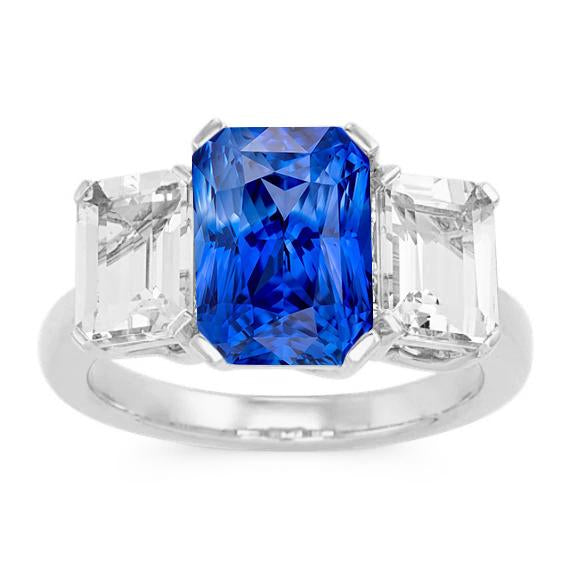 Radiant Diamond Jewelry Bague 3 carats en saphir bleu à trois pierres - HarryChadEnt.FR