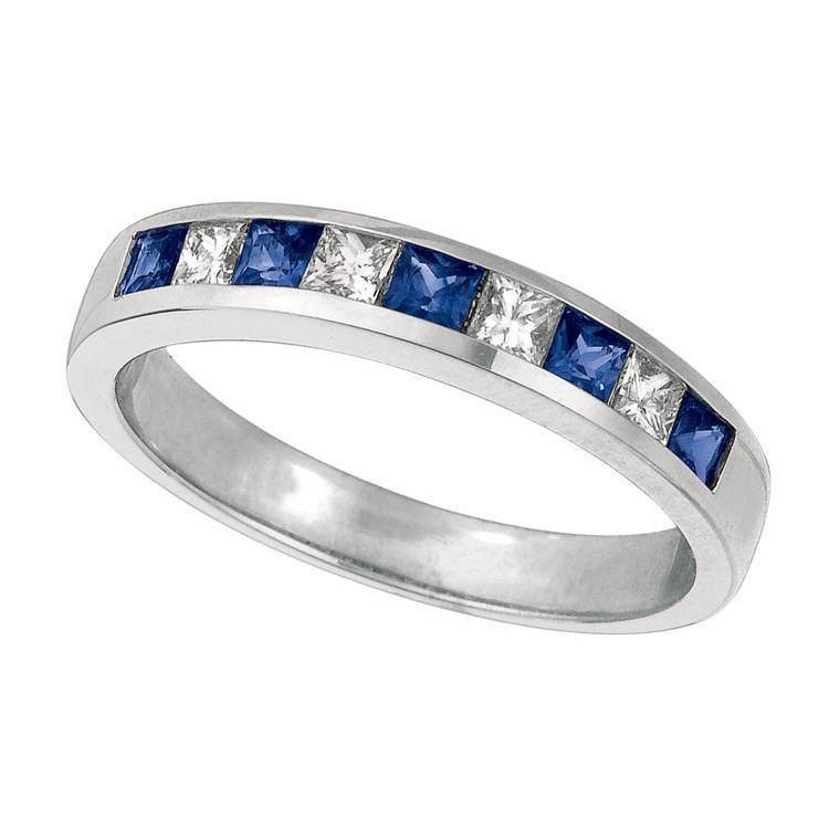Réglage du canal 0.90 Ct. Bague diamant taille princesse et saphir WG 14K - HarryChadEnt.FR