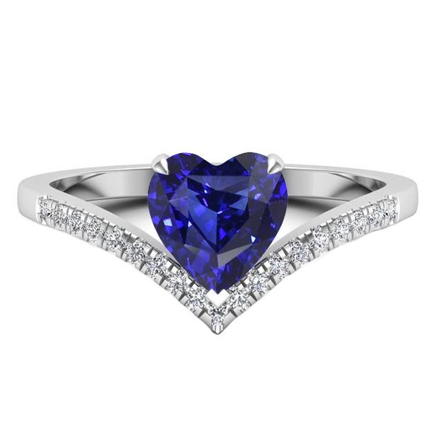 Rehausseur de bague de pierres précieuses en saphir bleu taille coeur bijoux en or 3 carats - HarryChadEnt.FR