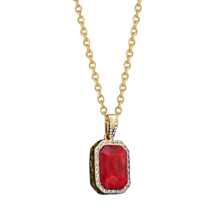 Rubis Avec Diamant 7.10 Ct. Collier Pendentif Avec Chaîne Or Jaune 14K - HarryChadEnt.FR