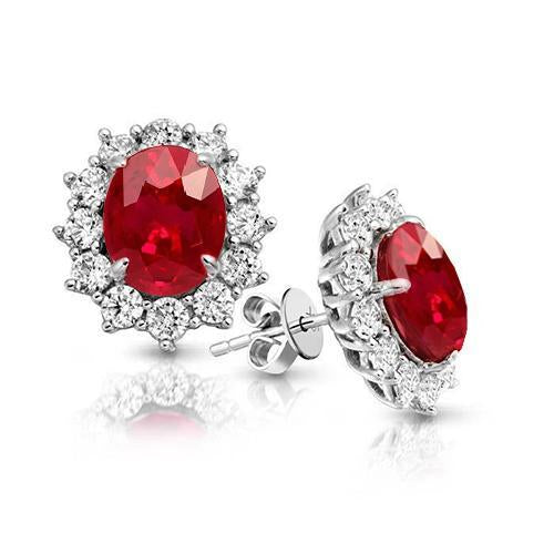 Rubis Et Diamants 7 Carats Boucles D'Oreilles Stud Halo Rouge Bijoux En Or Blanc - HarryChadEnt.FR