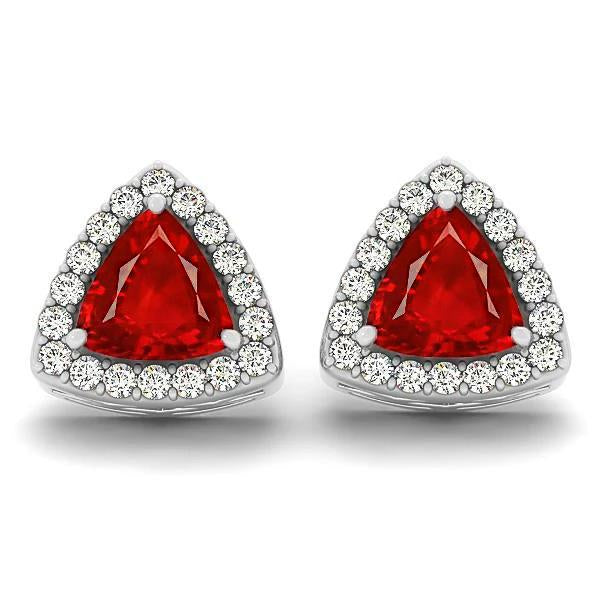 Rubis Taille Trillion Avec Diamants 4 Cts. Boucles d'Oreilles Halo Or Blanc 14K - HarryChadEnt.FR