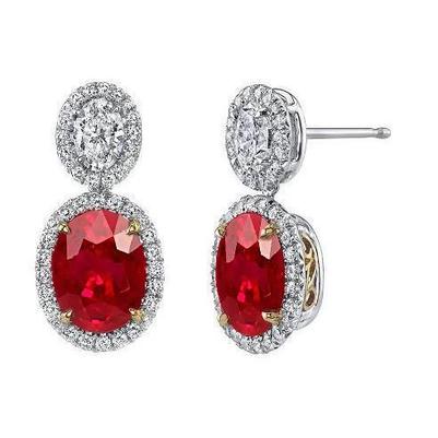 Rubis ovale et rond avec diamants 14 ct. Boucles d'Oreilles Clous Or 14K - HarryChadEnt.FR