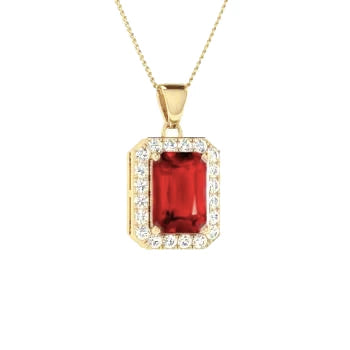 Rubis taille émeraude en or jaune 14 carats avec pendentif diamant 4.25k