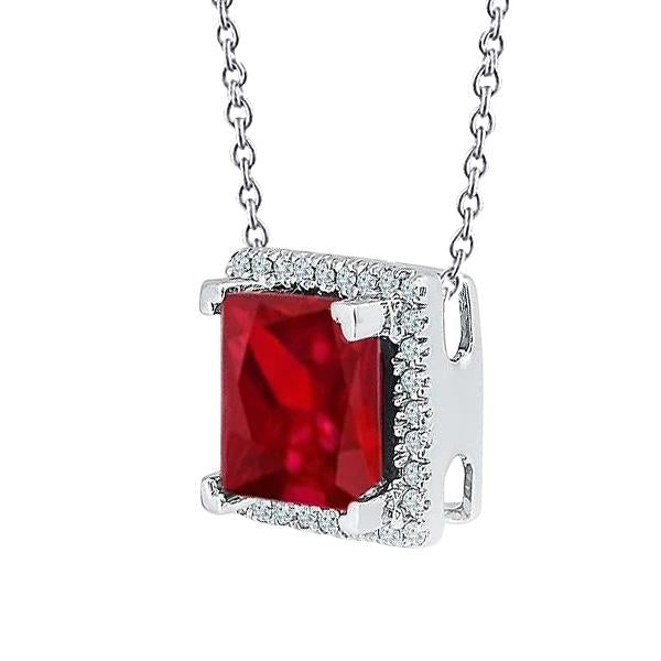 Rubis taille princesse avec diamants ronds 8 ct. Collier Pendentif Or 14K - HarryChadEnt.FR