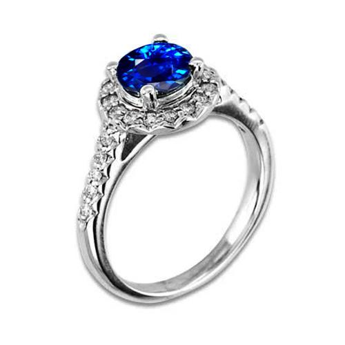 Saphir bleu du Sri Lanka de 2.90 ct avec bague en diamant en or blanc 14K - HarryChadEnt.FR
