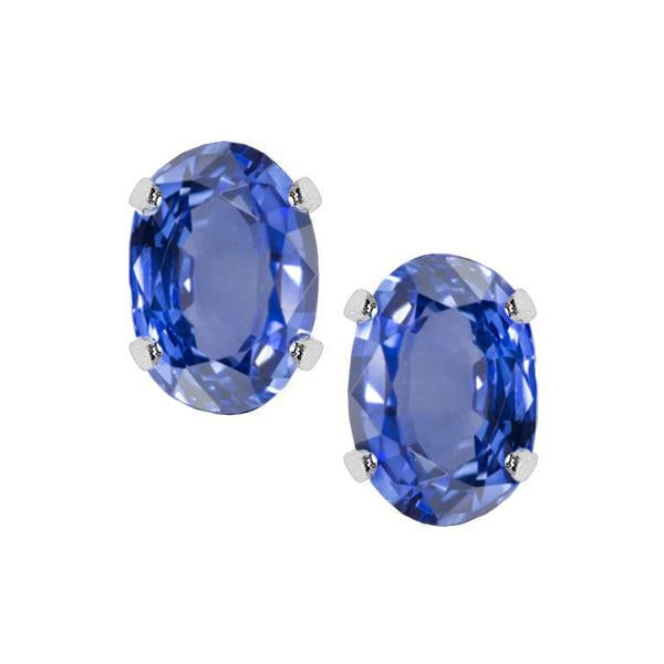 Saphir de Ceylan 8 Ct. Studs Post Paire Boucle D'Oreille Or Blanc 14K Bijoux - HarryChadEnt.FR