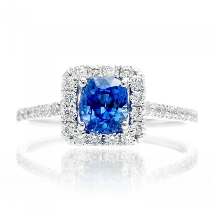 Saphir de Ceylan taille coussin bleu de 1.75 ct avec alliance en diamant - HarryChadEnt.FR