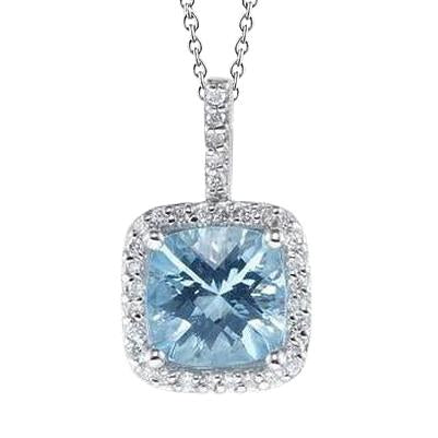 Sertie De Griffes 16 Carats Aigue-marine Avec Diamants Pendentif Or Blanc 14K - HarryChadEnt.FR