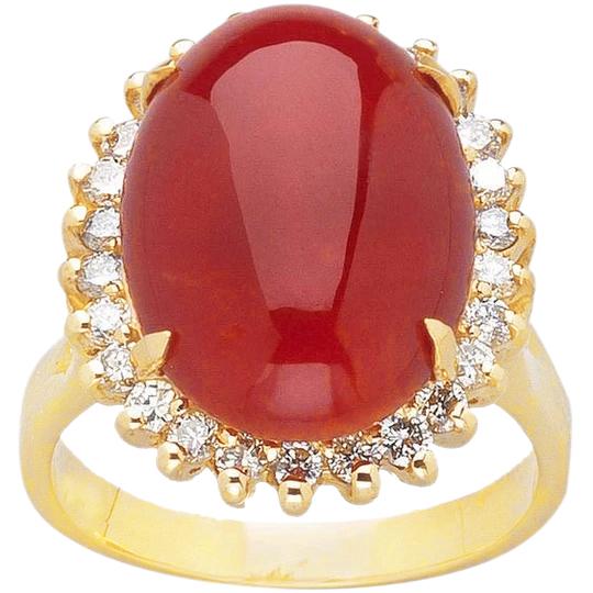 Solitaire 13.25 Ct Avec Accent Corail Rouge Avec Diamants Or Jaune - HarryChadEnt.FR