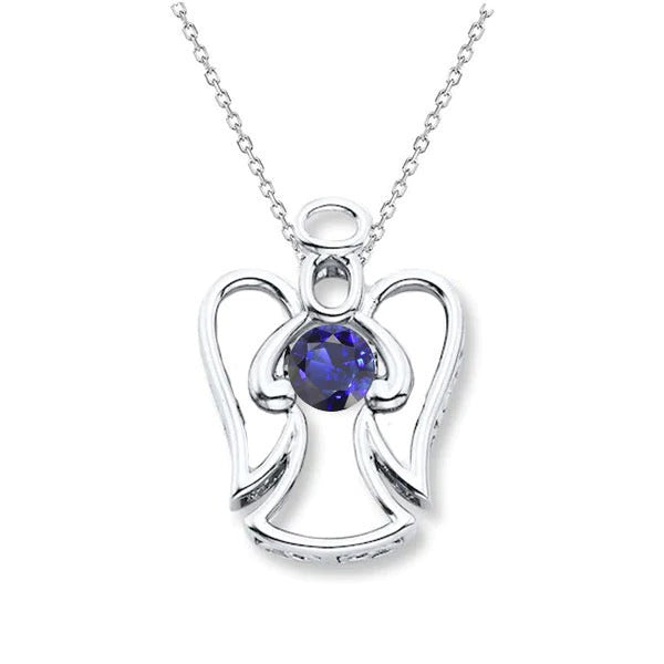 Solitaire Ange Pendentif Saphir Ceylan Rond Avec Chaîne 1 quilates