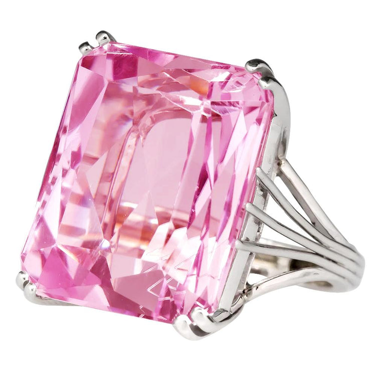 Solitaire Asscher Cut 18 CT Rose Kunzite Alliance Or Blanc - HarryChadEnt.FR