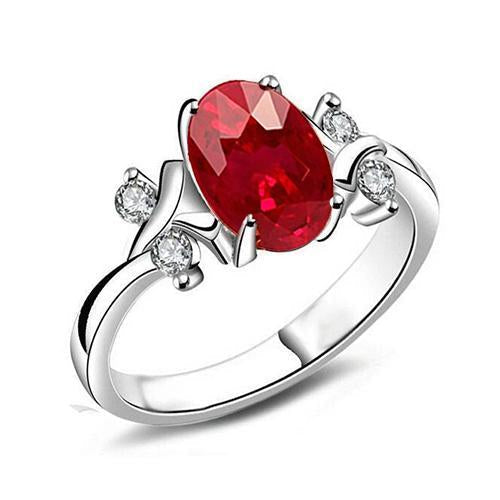 Solitaire Avec Accent 1.70 Ct. Bague Rubis Et Diamants Or Blanc 14K - HarryChadEnt.FR