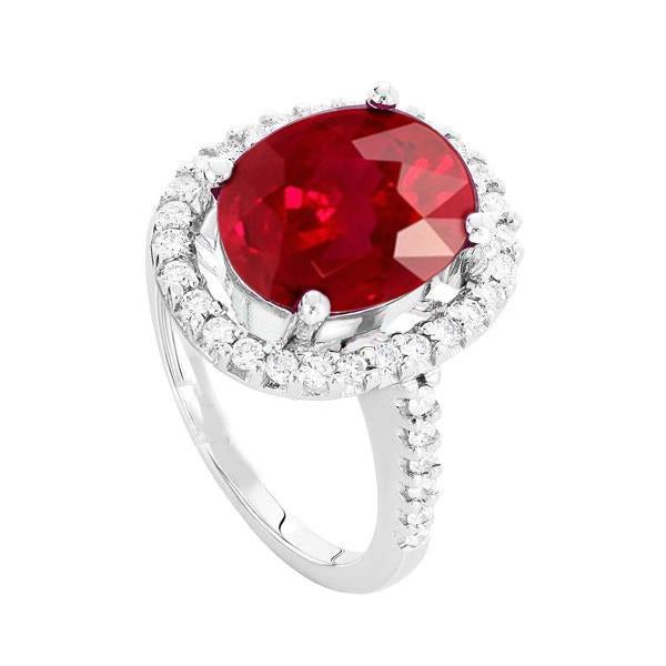 Solitaire Avec Accent 7 Ct. Bague Rubis Et Diamants Or Blanc 14K - HarryChadEnt.FR