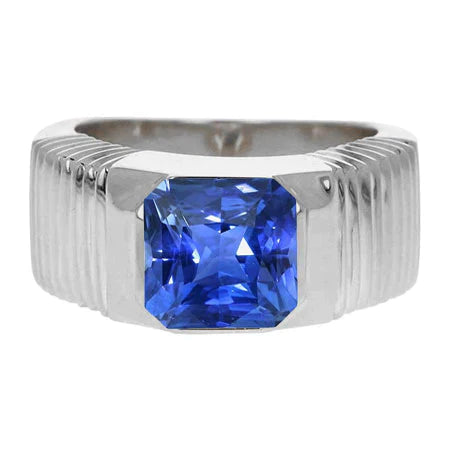 Solitaire Bague pour homme Radiant Saphir de Ceylan Sertie affleurante 2,50 carats