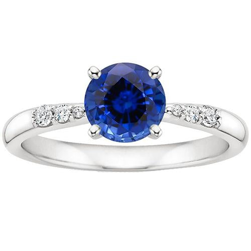 Solitaire Naturel Saphir Bleu Rond Avec Accents Bijoux 2.50 Carats - HarryChadEnt.FR