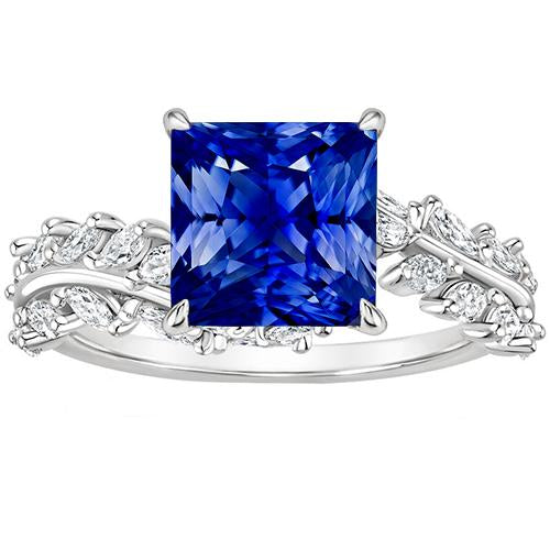 Solitaire Or Princesse Saphir Bleu Avec Accents Marquise 4 Carats - HarryChadEnt.FR