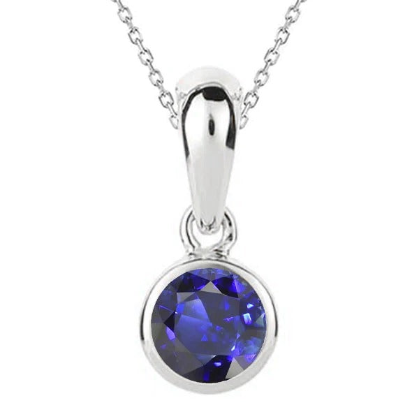 Solitaire Or Rond Saphir Bleu Foncé Pendentif Lunette Sertie 2 quilates