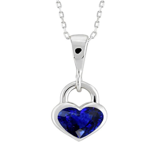 Solitaire Pendentif Coeur Saphir de Ceylan Diapositive Lunette Sertie 1.50 quilates