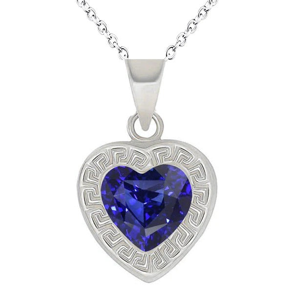 Solitaire Pendentif Fantaisie Coeur Saphir Bleu Serti Lunette 2.50 quilates