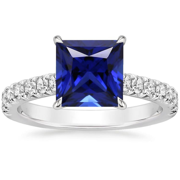 Solitaire Princesse Bleu Saphir Avec Accents Bague 6 Carats Pavé - HarryChadEnt.FR