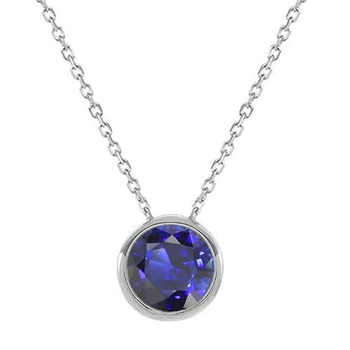 Solitaire Rond Saphir Bleu Pendentif Lunette Sertie Bijoux 1.50 quilates