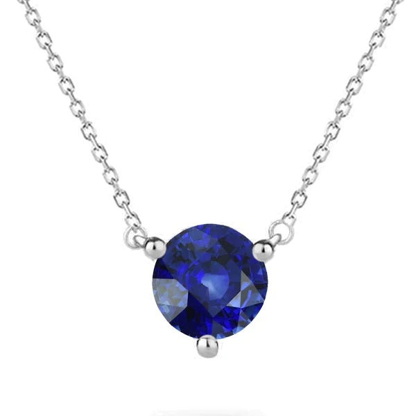 Solitaire Rond Saphir Bleu Pendentif Oreille de Chien 3 Griffes Serti 2 quilates