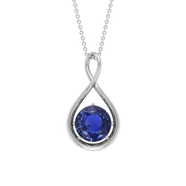 Solitaire Rond Saphir de Ceylan Pendentif Style Infini Or 1 quilates