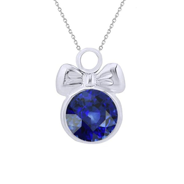 Solitaire Rond Saphir de Ceylan Style Pendentif Lunette 2 quilates