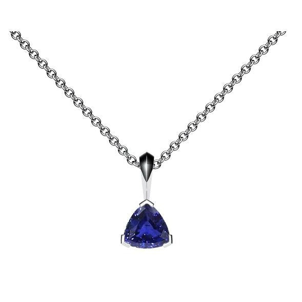 Solitaire Trillion Blue Sapphire Pendant V Prong Set 14K Gold 1 quilates
