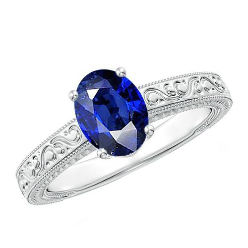 Style Vintage Solitaire Ovale Naturel Bleu Ceylan Saphir 4.50 Carats - HarryChadEnt.FR