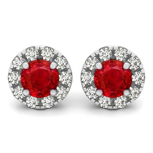 Taille Brillant Rond 7 Ct. Boucles D'oreilles Puces Rubis Avec Diamants - HarryChadEnt.FR
