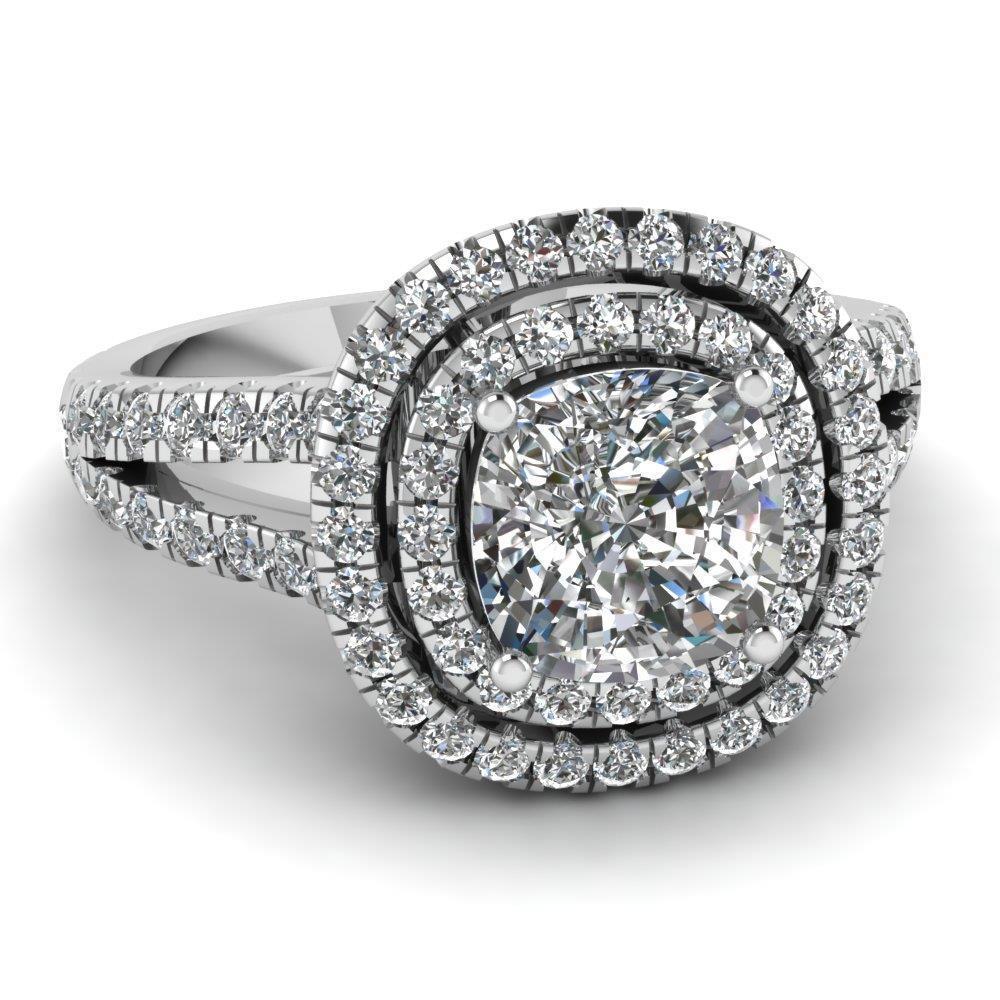 Taille coussin avec bague en diamant rond 3.50 carats en or blanc 14 carats - HarryChadEnt.FR