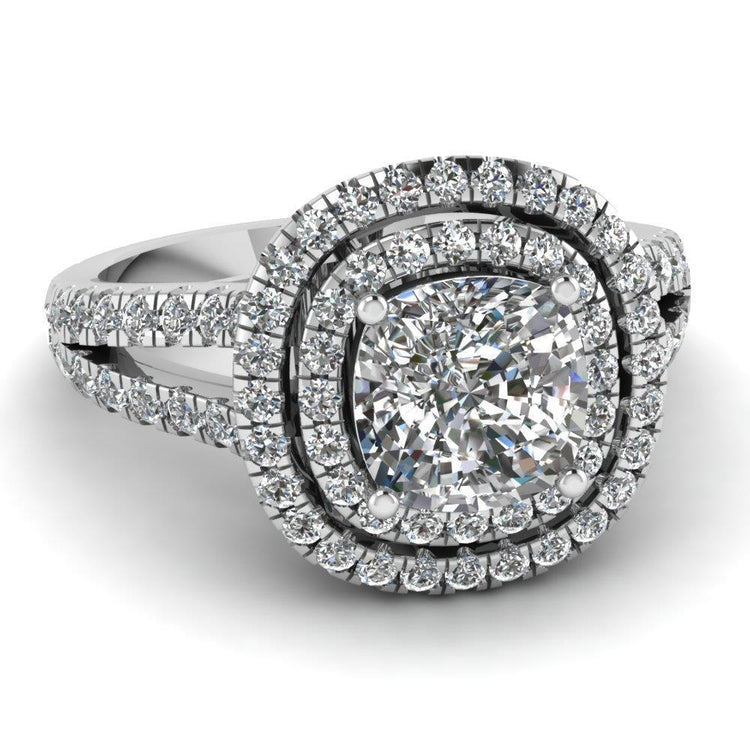 Taille coussin avec bague en diamant rond 3.50 carats en or blanc 14 carats - HarryChadEnt.FR