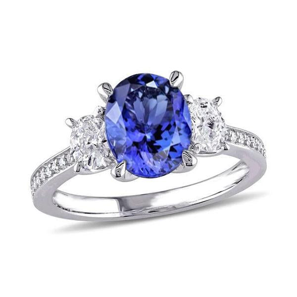 Taille ovale 4.50 ct. Bague Tanzanite Avec Diamants 3 Pierres 14K - HarryChadEnt.FR