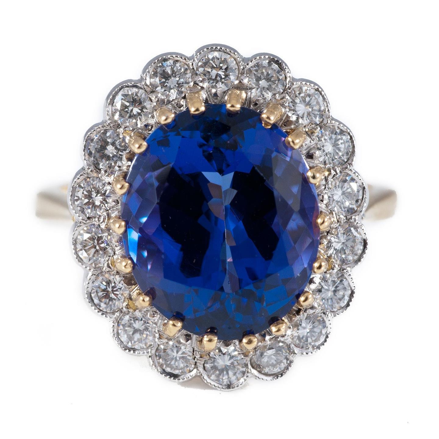 Taille ronde 5,75 carats tanzanite avec diamants bague bicolore 14K - HarryChadEnt.FR