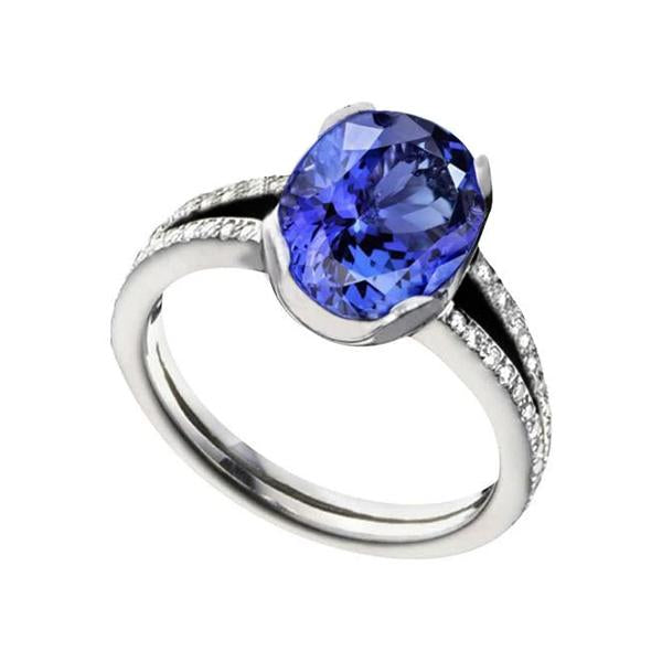 Tanzanite Ovale Et Diamants Ronds 3.75 Carat Bijoux Bague De Pierres Précieuses - HarryChadEnt.FR