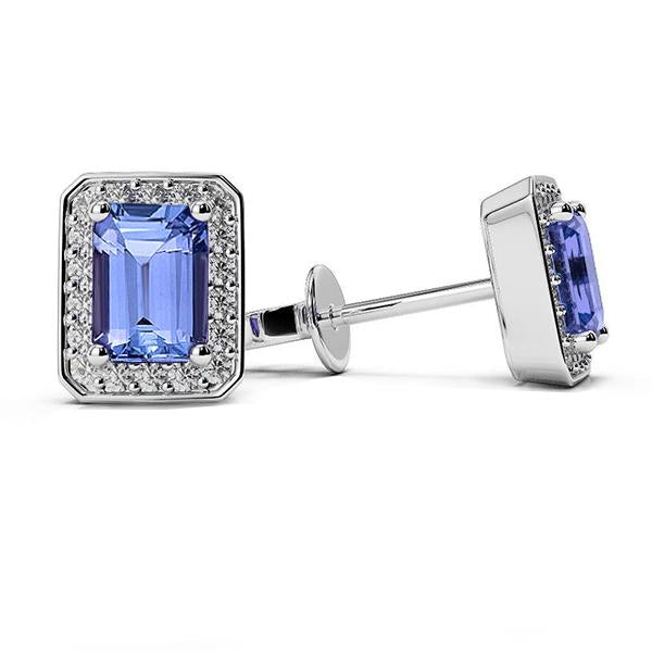 Tanzanite et diamants Boucles d'oreilles pour femmes en or blanc 5.10 ct 14K - HarryChadEnt.FR